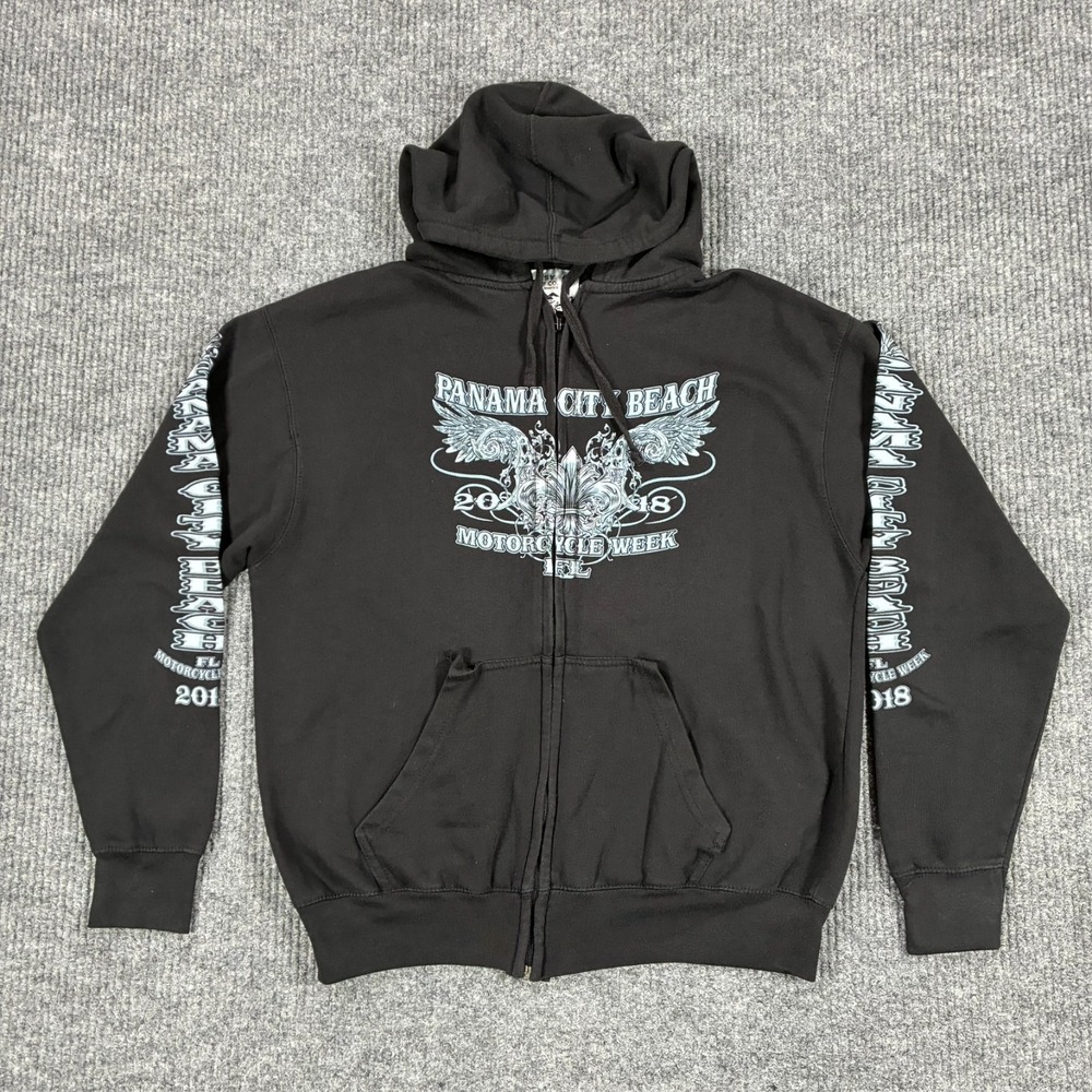 Panama City Beach Motorcycle Week 2018 Full Zip Hoodie Mens L Black Graphic